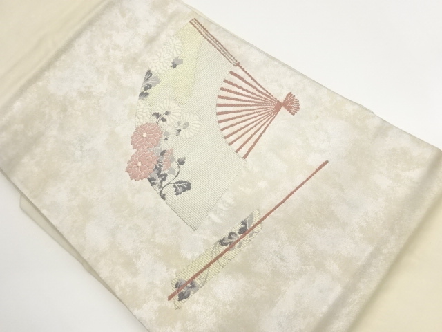 引箔扇に菊模様織出し名古屋帯